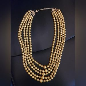 5 Strand Golden Faux Pearl Necklace